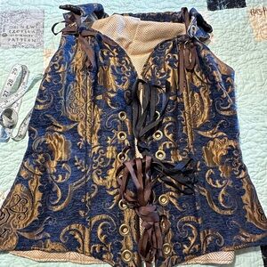 DITD Blue and Gold Brocade Corset